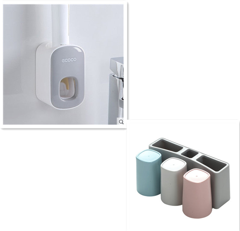 Wall Mounted Automatic Toothpaste Dispenser & Toothbrush Holder