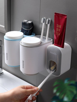 Wall Mounted Automatic Toothpaste Dispenser & Toothbrush Holder