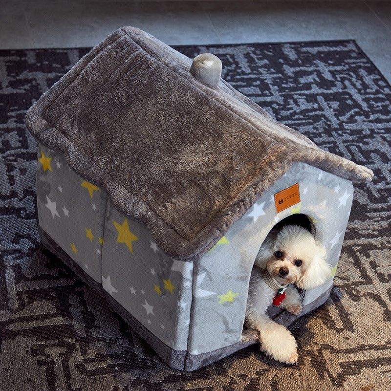 Foldable Dog House & Dog Kennel Warm Indoor Pet Bed & Cat Cave Sofa