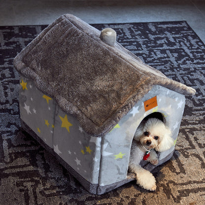 Foldable Dog House & Dog Kennel Warm Indoor Pet Bed & Cat Cave Sofa