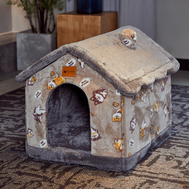 Foldable Dog House & Dog Kennel Warm Indoor Pet Bed & Cat Cave Sofa