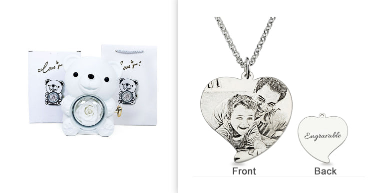 Rotating Eternal Rose Teddy Bear Jewelry Box with Necklace