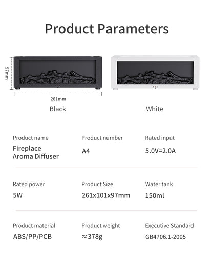 Fireplace Flame Essential Oil Diffuser – USB Aromatherapy Machine & Bedroom Humidifier