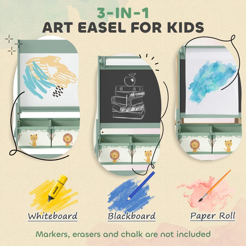 Art Easel for Kids – Double Sided Kids Art Easel with Chalkboard, Whiteboard & Storage
