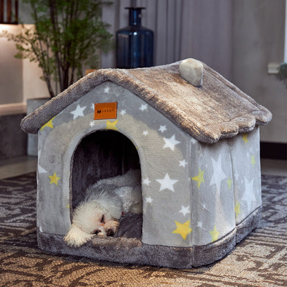 Foldable Dog House & Dog Kennel Warm Indoor Pet Bed & Cat Cave Sofa