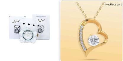 Rotating Eternal Rose Teddy Bear Jewelry Box with Necklace