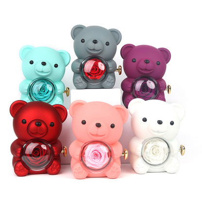 Rotating Eternal Rose Teddy Bear Jewelry Box with Necklace