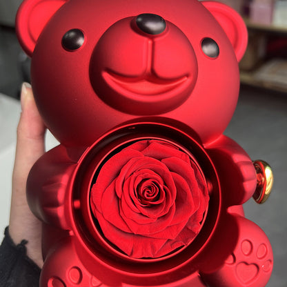 Rotating Eternal Rose Teddy Bear Jewelry Box with Necklace