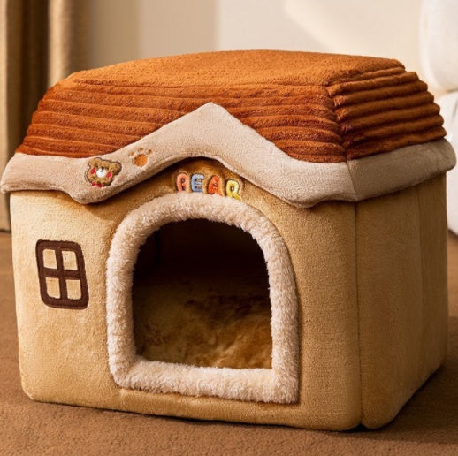 Foldable Dog House & Dog Kennel Warm Indoor Pet Bed & Cat Cave Sofa