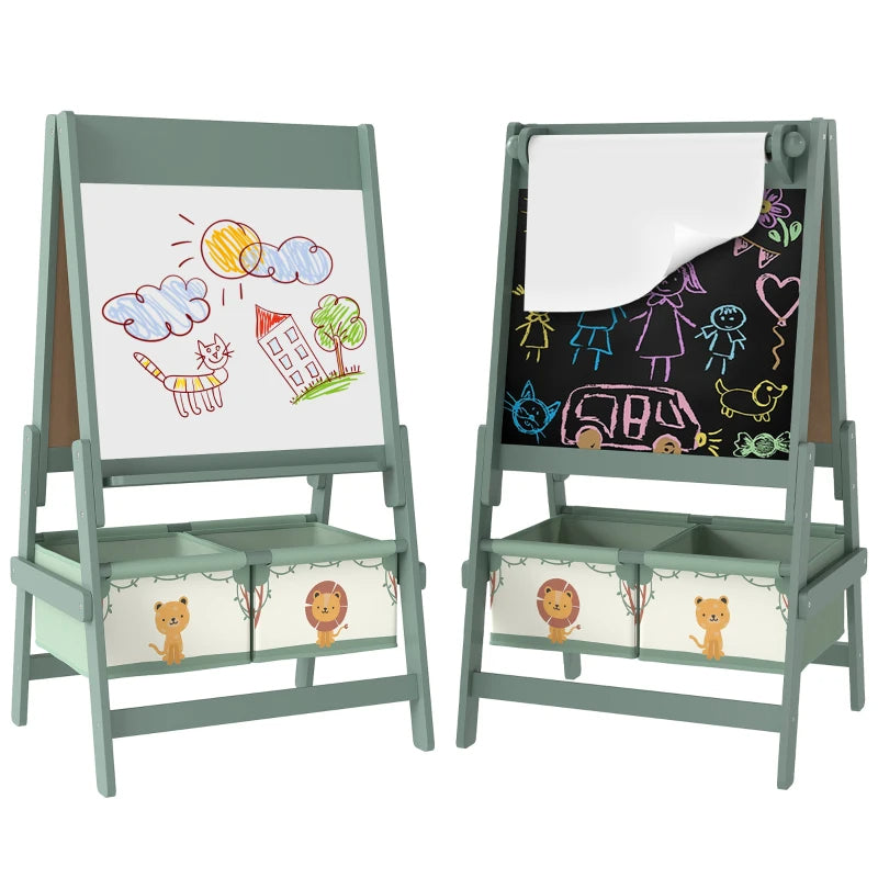 Art Easel for Kids – Double Sided Kids Art Easel with Chalkboard, Whiteboard & Storage