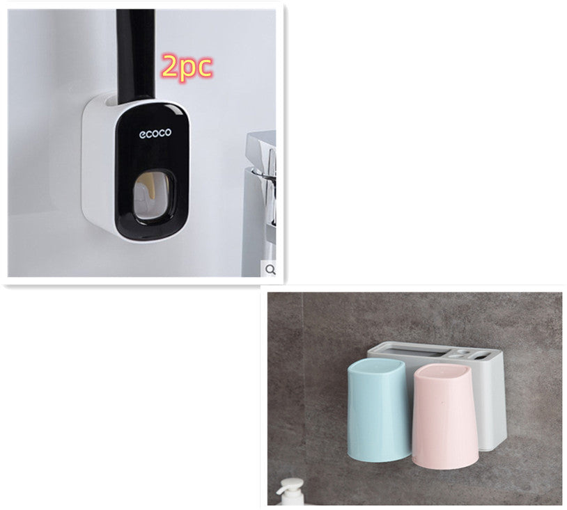Wall Mounted Automatic Toothpaste Dispenser & Toothbrush Holder